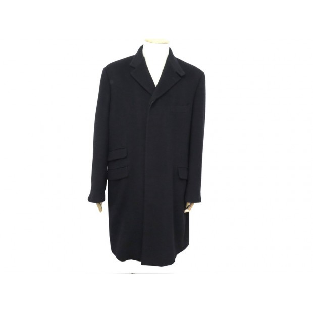 MANTEAU HERMES 56 IT 52 FR L EN CACHEMIRE NOIR PIQURE CUIR CASHMERE COAT 4000€