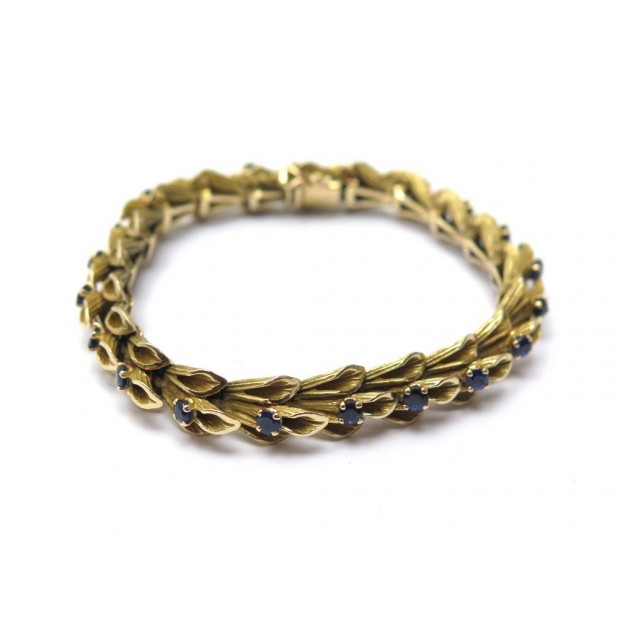 BRACELET MAILLONS FLEURS DE LYS T 16 EN OR JAUNE 18K 28GR 21 SAPHIRS 2.5 CARATS