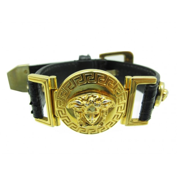 BRACELET VERSACE MEDAILLON EN CUIR PYTHON & METAL DORE MIXTE + BOITE JEWEL 445€