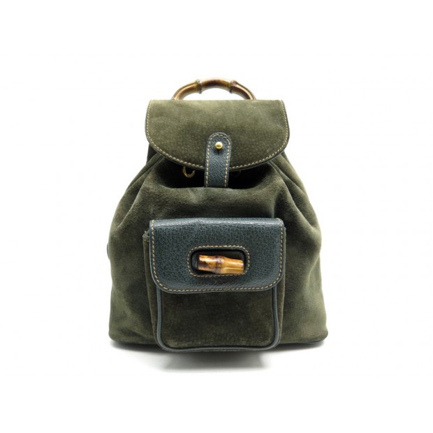 SAC A DOS GUCCI BAMBOO 003 58 0030 EN CUIR GRAINE & DAIM KAKI BACKPACK BAG 1500€