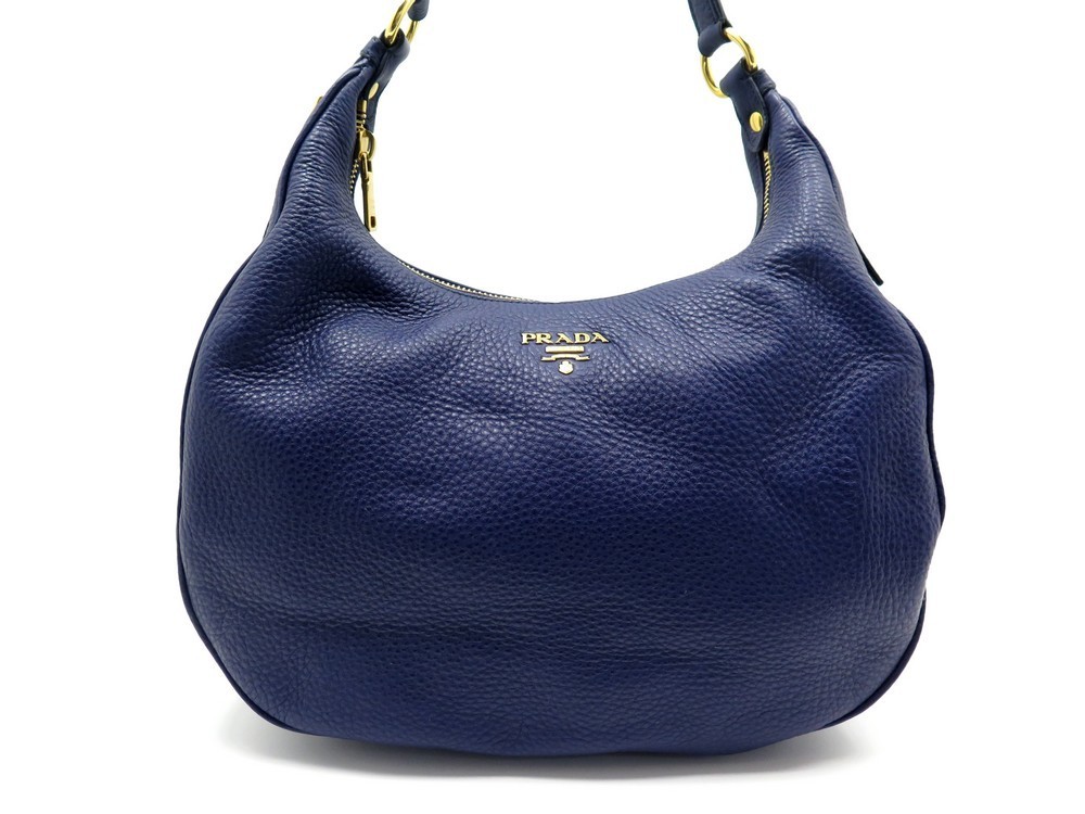 sac a main prada hobo br4311 cuir graine bleu new
