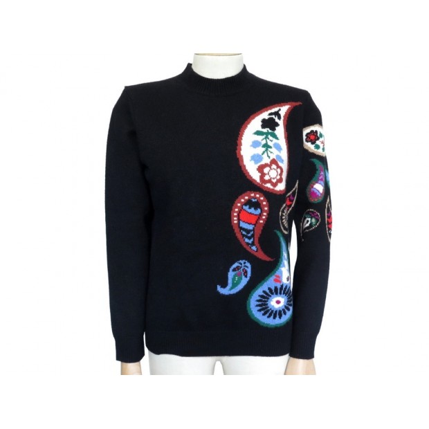 NEUF PULL ERIC BOMBARD MOTIFS FLEURIS S 36 EN CACHEMIRE NOIR BLACK CASHMERE 375€