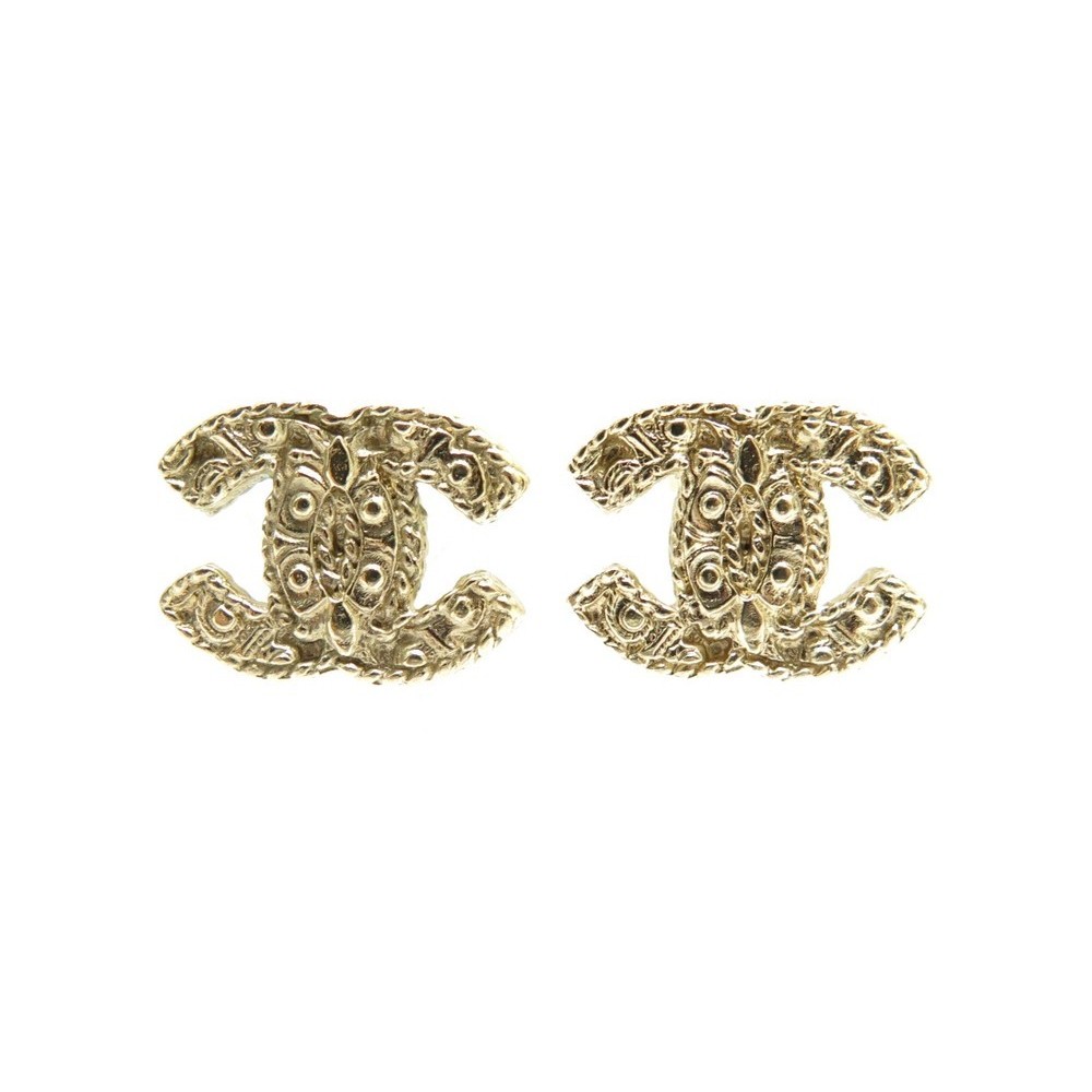 CHANEL Gold CC Stud Earrings Crystal Square Small Authentic NIB