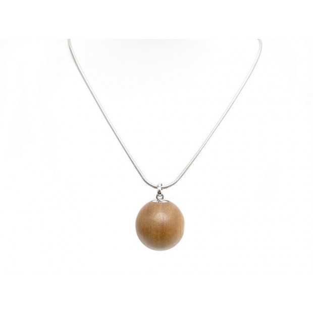 COLLIER HERMES CHAINE ET PENDENTIF BOULE BOIS 