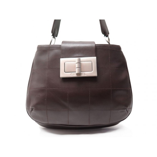 SAC A MAIN CHANEL FERMOIR MADEMOISELLE SQUARE MARRON 