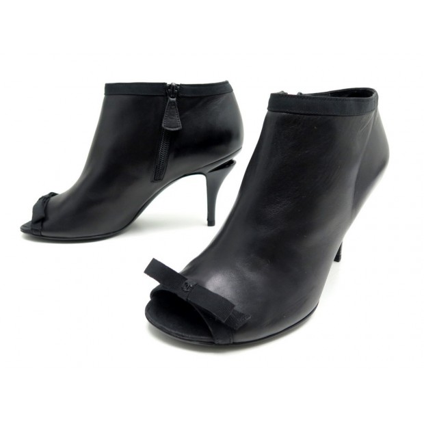 CHAUSSURES CHANEL BOTTINES CUIR OPEN TOE NOIR 