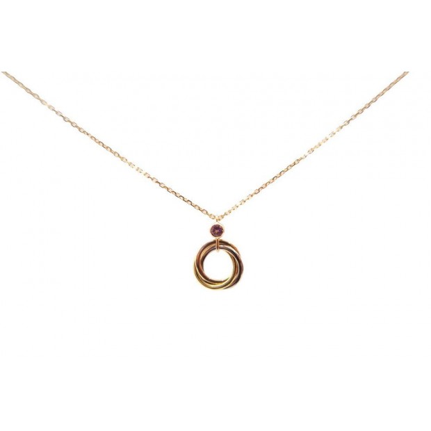 NEUF COLLIER PENDENTIF CARTIER TRINITY BABY 3 ORS SAPHIR ROSE + ECRIN 