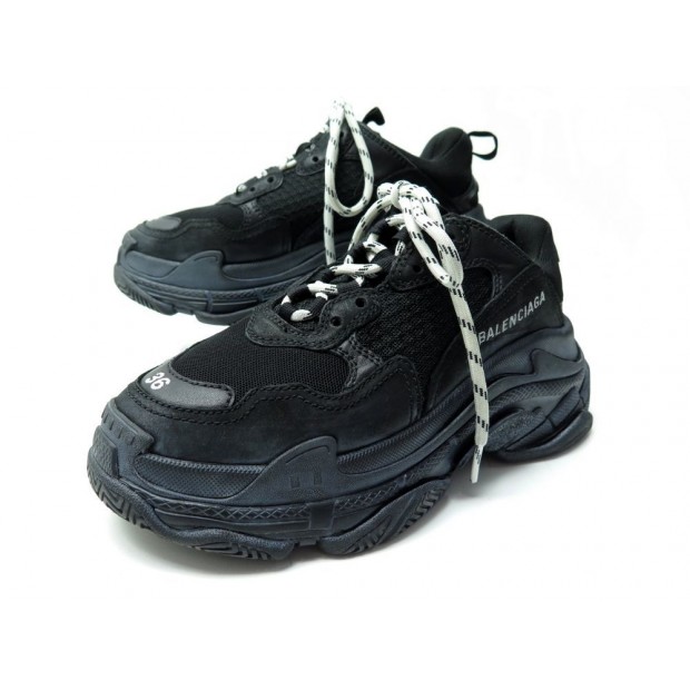 NEUF CHAUSSURES BALENCIAGA BASKETS 531388 TRIPLE S 36 ALL BLACK SNEAKERS 745€