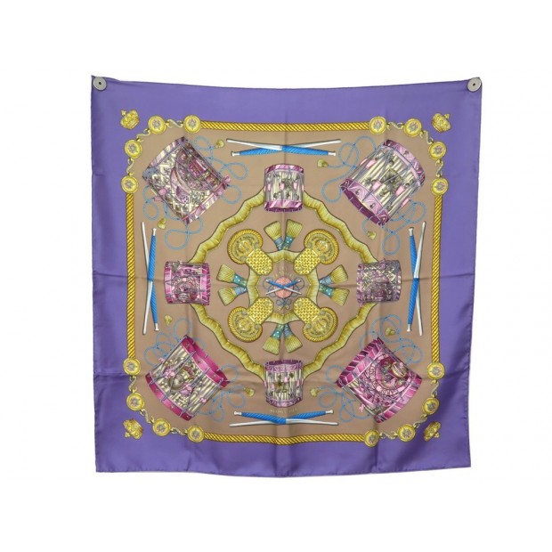FOULARD HERMES LES TAMBOURS SOIE VIOLET 