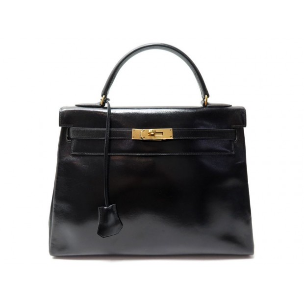 VINTAGE SAC A MAIN HERMES KELLY 32 RETOURNE CUIR BOX SOUPLE NOIR HAND BAG 7500€