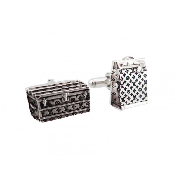 NEUF BOUTONS DE MANCHETTES LOUIS VUITTON ARGENT MASSIF SAC MALLE CUFFLINKS 450€