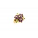 BAGUE FLEUR T 50 EN OR JAUNE 18K 5.3GR SERTIE DIAMANTS AMETHYSTES PERIDOTS RING