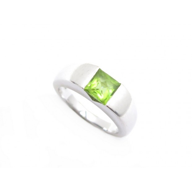 BAGUE EN OR BLANC 18K 7.7GR SERTIE PIERRE PERIDOT T 53 WHITE GOLD RING JEWEL