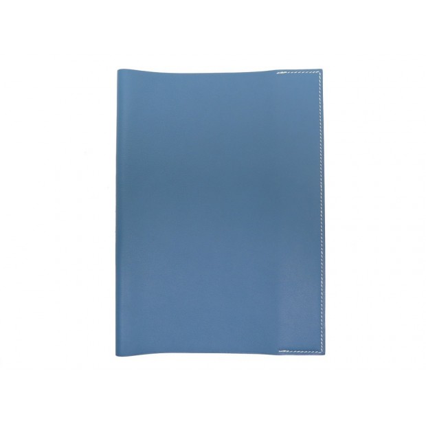 COUVERTURE CAHIER HERMES CUIR BLEU 