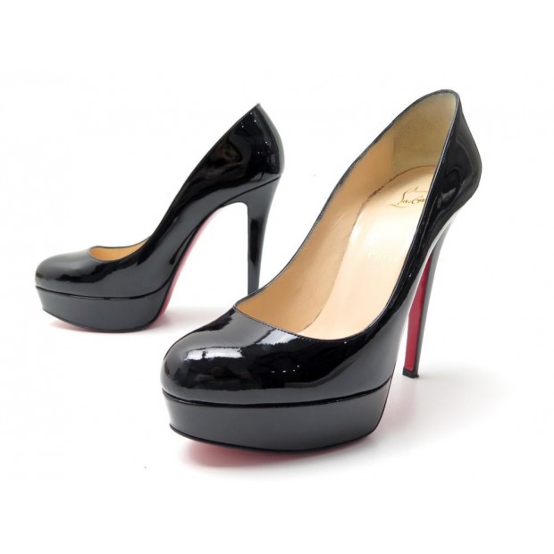 NEUF CHAUSSURES CHRISTIAN LOUBOUTIN ESCARPINS BIANCA 38.5 CUIR VERNI NOIR 650€