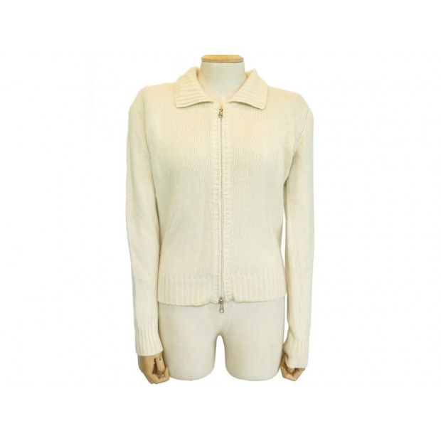 PULL YVES SAINT LAURENT GILET ZIP M 40 EN CACHEMIRE BEIGE CASHMERE SWEATER 1300€