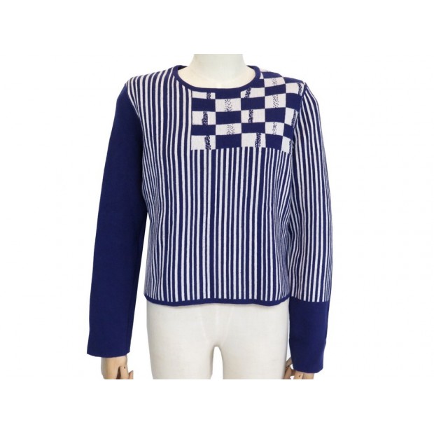 NEUF PULL BOTTEGA VENETA S 40 IT 36 FR EN CACHEMIRE BLEU ET BLANC CASHMERE 840€