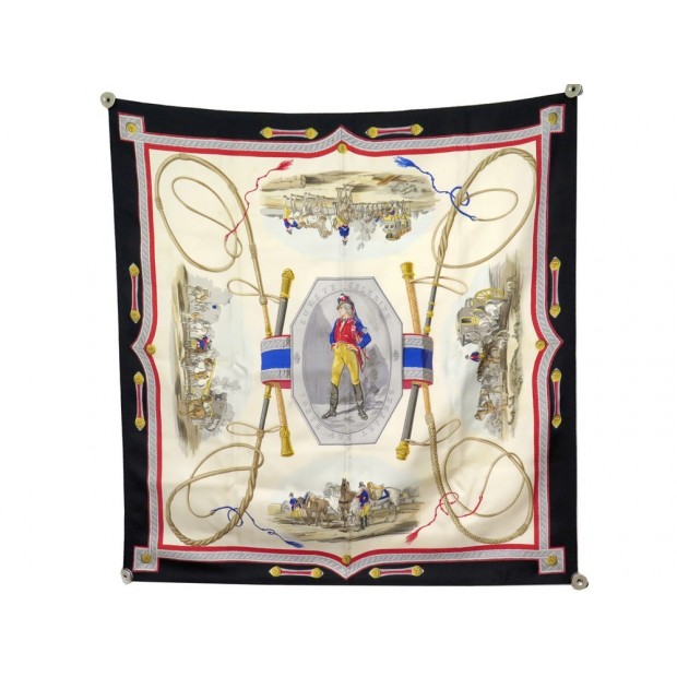 FOULARD HERMES POSTE AUX LETTRES PAR HUGO GRYGKAR EN SOIE NOIR SILK SCARF 370€