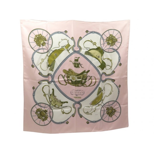 FOULARD HERMES SPRINGS CARRE 90 PAR PHILIPPE LEDOUX EN SOIE ROSE SILK SCARF 370€