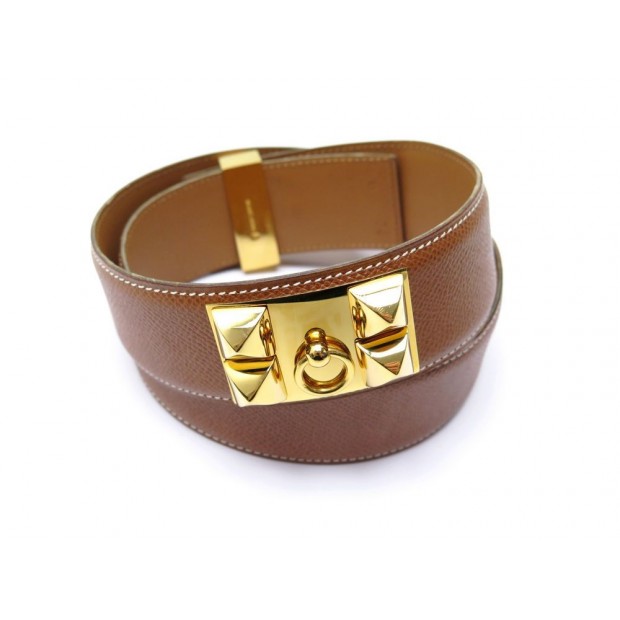 CEINTURE HERMES MEDOR COLLIER DE CHIEN EN CUIR EPSOM GOLD T74 LEATHER BELT 1780€