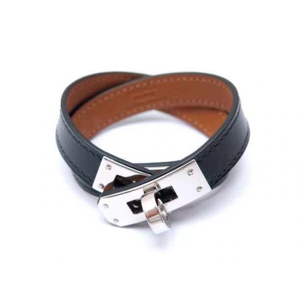 NEUF BRACELET HERMES KELLY DOUBLE TOUR H068438CK T2 15 CUIR BOX NOIR +BOITE 450€