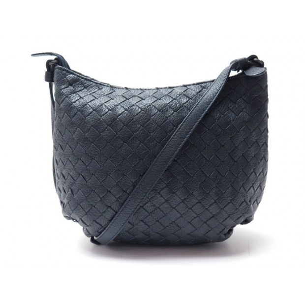 NEUF SAC A MAIN BOTTEGA VENETA CUIR TRESSE BLEU MARINE BANDOULIERE HANDBAG 1400€