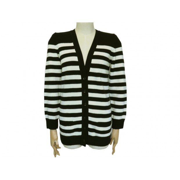 GILET SAINT LAURENT MARINIERE 367569 T36 S EN CACHEMIRE NOIR ET BLANC VEST 1050€