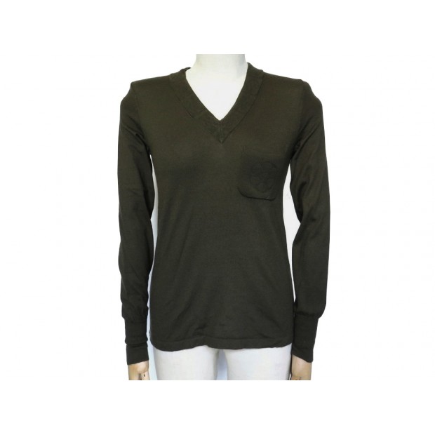 PULL CHANEL CAMELIA P38923 T34 S EN CACHEMIRE KAKI GREEN CASHMERE SWEATER 1300€