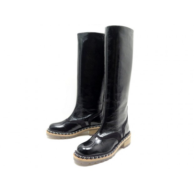 BOTTES CHANEL CUIR KANGOUROU ET CHAINE 