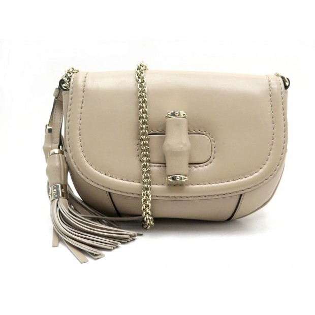 SAC A MAIN GUCCI FERMOIR MISS BAMBOO 296869 BANDOULIERE CUIR BEIGE HANDBAG 1635€