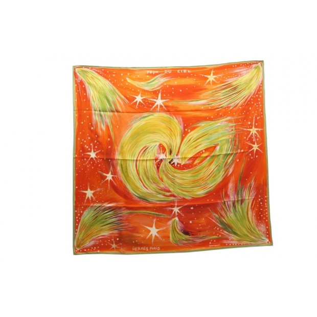 NEUF FOULARD HERMES FEUX DU CIEL KWUMI CARRE EN SOIE ORANGE + BOITE SCARF 350€