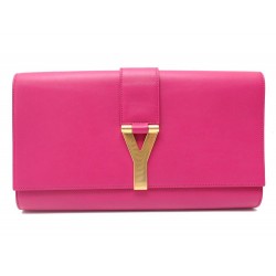 POCHETTE SAINT LAURENT LIGNE Y 311213 EN CUIR FUSHIA BOITE LEATHER CLUTCH 1100€