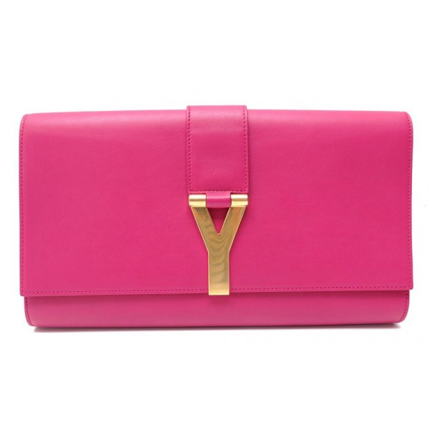 POCHETTE SAINT LAURENT LIGNE Y 311213 EN CUIR FUSHIA BOITE LEATHER CLUTCH 1100€