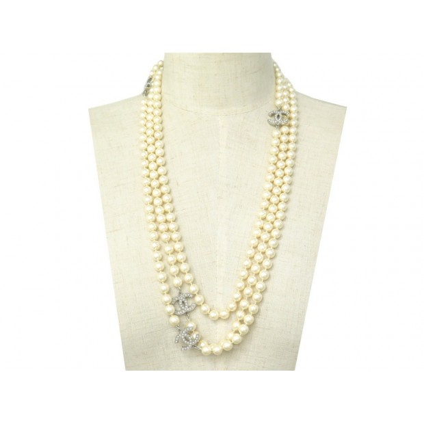 COLLIER CHANEL SAUTOIRS PERLES ET LOGO CC 214 CM PEARLS NECKLACE JEWEL 1590€