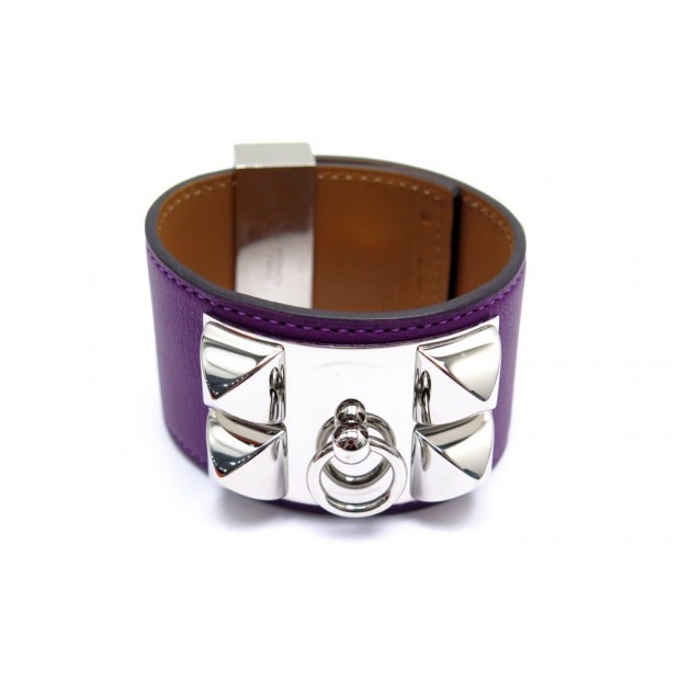 BRACELET HERMES COLLIER DE CHIEN CUIR VIOLET 