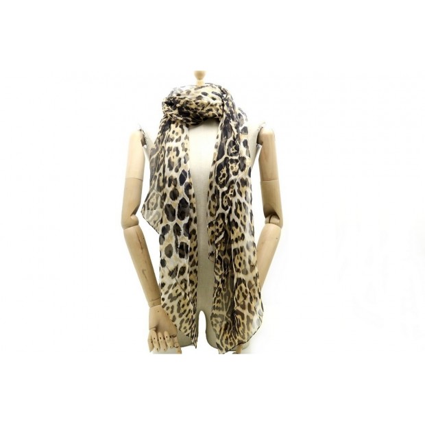 NEUF FOULARD YVES SAINT LAURENT BABYCAT LEOPARD ETOLE EN SOIE ECHARPE SCARF 395€