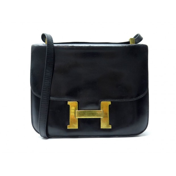 VINTAGE SAC A MAIN HERMES CONSTANCE BANDOULIERE CUIR BOX NOIR LEATHER BAG 6850€