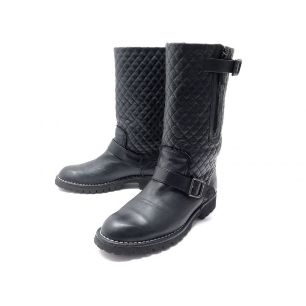 BOTTES CHANEL MOTARDES G28566 CUIR NOIR 