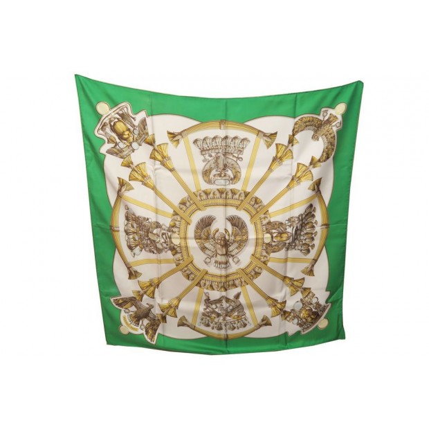 FOULARD HERMES EGYPTE CATHY LATHAM CARRE SOIE VERT SILK SCARF 350