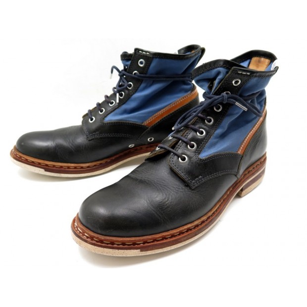 CHAUSSURES HESCHUNG 8 42 BOTTINES TOILE BLEU CUIR NOIR BOTTILLONS BOOTS 560€