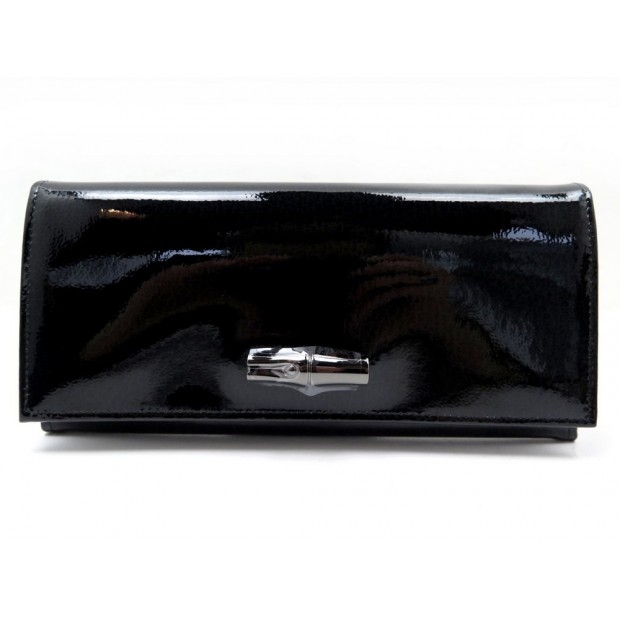 NEUF PORTEFEUILLE LONG LONGCHAMP ROSEAU EN CUIR VERNI NOIR + BOITE WALLET 195€