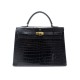 VINTAGE SAC A MAIN HERMES KELLY 35 CUIR DE CROCODILE NOIR LEATHER HANDBAG 32000€