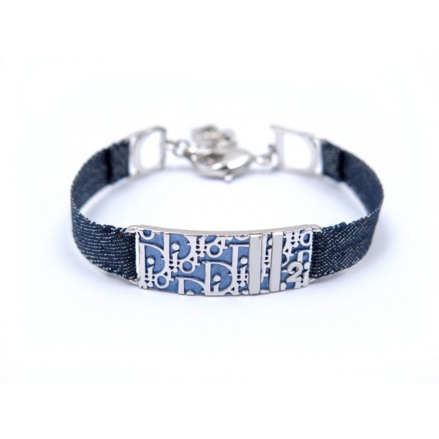 BRACELET CHRISTIAN DIOR GIRLY T18-22 EN TOILE BLEU ET METAL ARGENTE JEWEL 490€