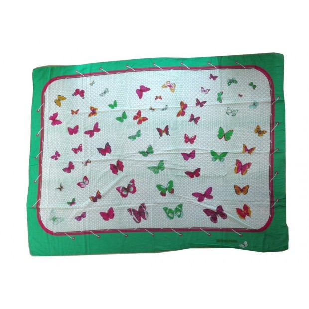 PAREO HERMES FARANDOLE PAPILLONS EN COTON VERT ETOLE DE PLAGE BEACH SCARF 400€