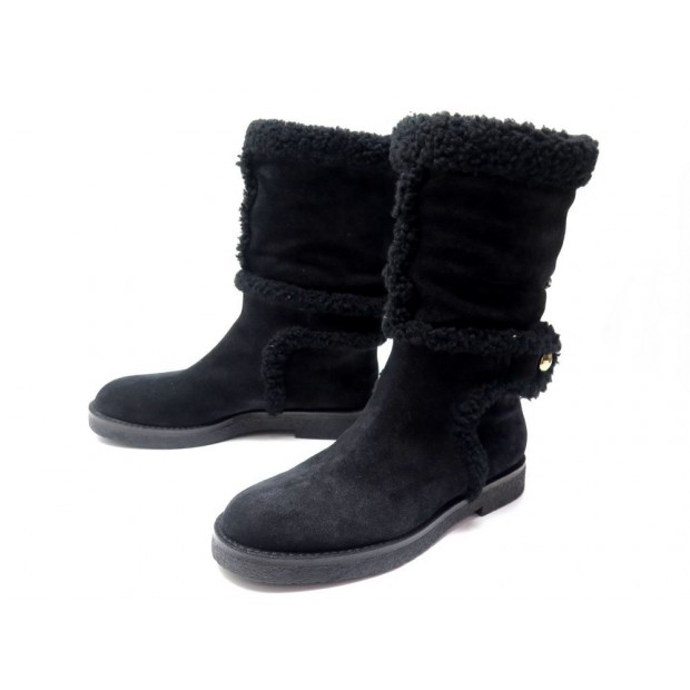 CHAUSSURES LOUIS VUITTON SNOWY FLAT HALF BOOT 36.5 37 PEAU LAINEE FOURREES 850€