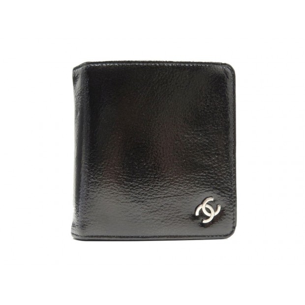 PORTEFEUILLE CHANEL PORTE MONNAIE EN CUIR VERNI NOIR + BOITE LEATHER WALLET 650€