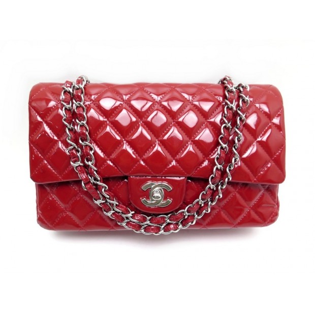 SAC CHANEL TIMELESS CUIR VERNI ROUGE 26CM 