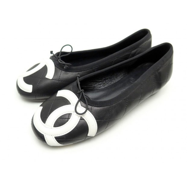 CHAUSSURES CHANEL CAMBON LOGO CC G24712 BALLERINES 35 EN CUIR NOIR + BOITE 620€