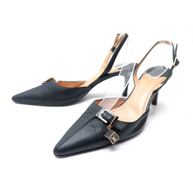 CHAUSSURES LOUIS VUITTON ESCARPINS CHARM CUBE 37.5 NOIR SLING BACK SHOES 640€