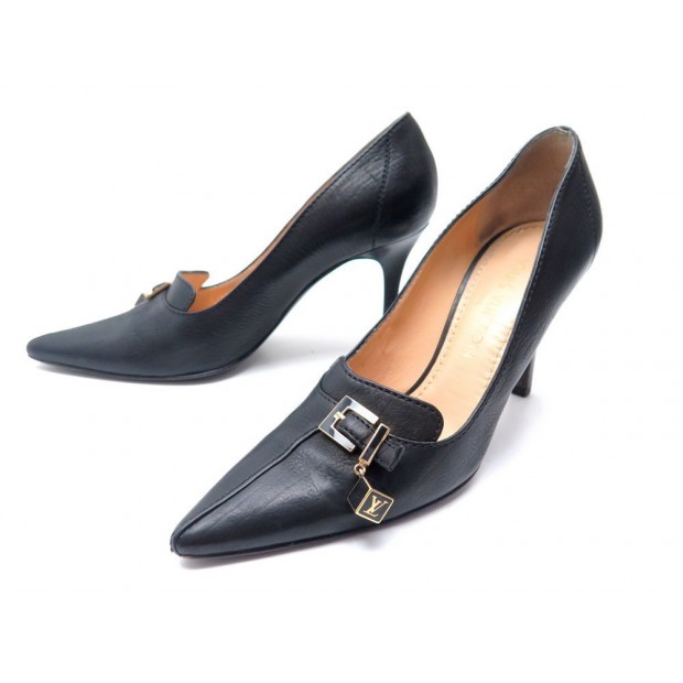 CHAUSSURES LOUIS VUITTON ESCARPINS CHARM CUBE 37 EN CUIR NOIR PUMP SHOES 640€